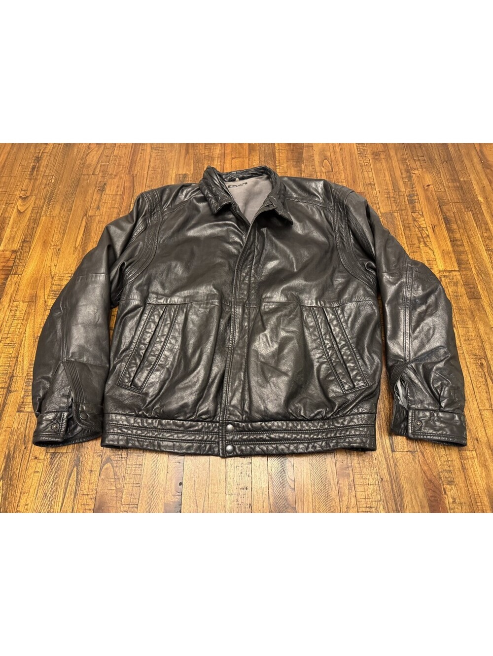 VTG Bally of Switzerland Mens Black Leather Bomber Jacket Full Zip M/L  23x27